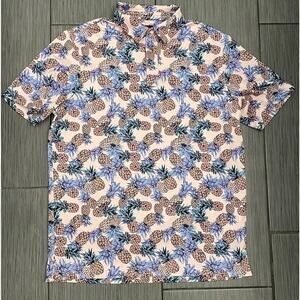 Chase 54 Polo Shirt Mens Medium Pink Background With Pineapples
